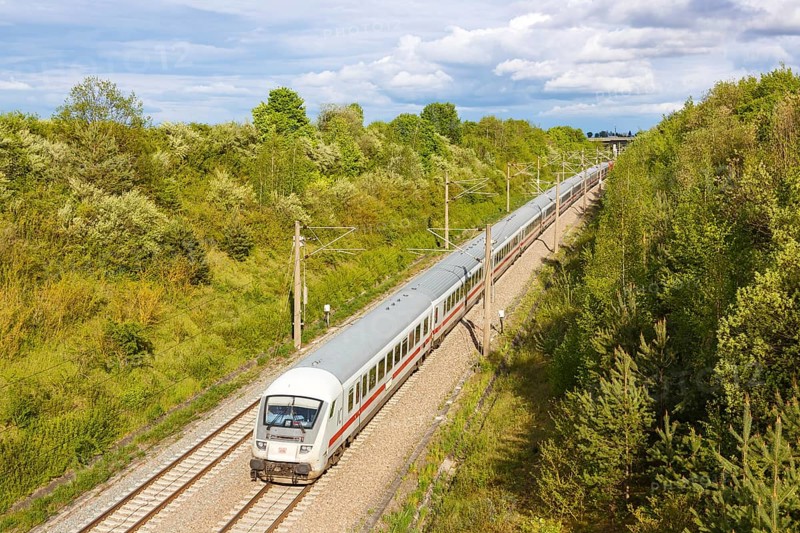 InterCity IC train of DB Deutsche Bahn on the new line NBS Mannheim-Stuttgart in Germany