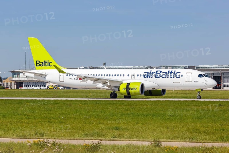 An Air Baltic Airbus A220-300 with registration number YL-AAO at Stuttgart Airport