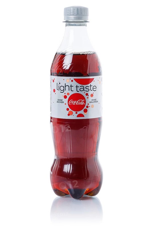 Coca Cola Coca-Cola light Coke lemonade soft drink beverage in a plastic bottle cut-out isolated against a white background