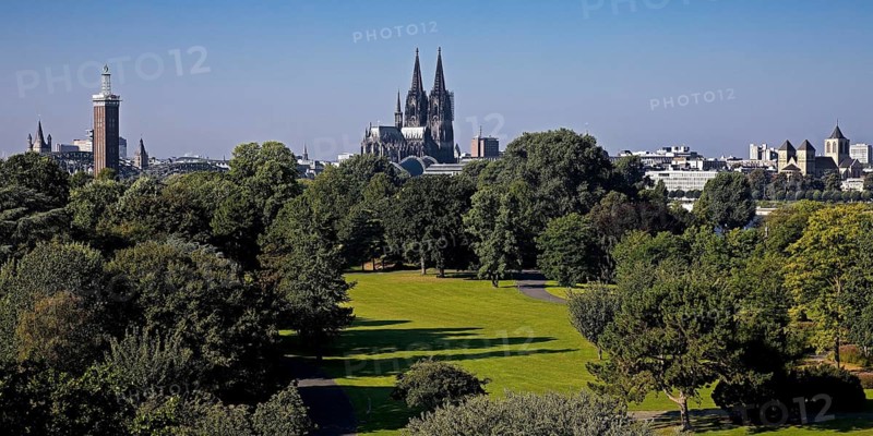 Rhine Park with cathedral and city skyline