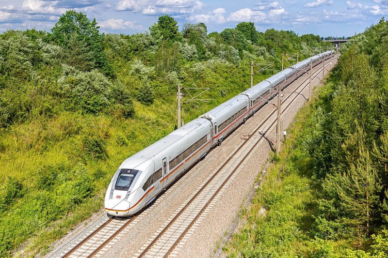 XXL-ICE 4 train of Deutsche Bahn DB on the new NBS Mannheim-Stuttgart line in Germany