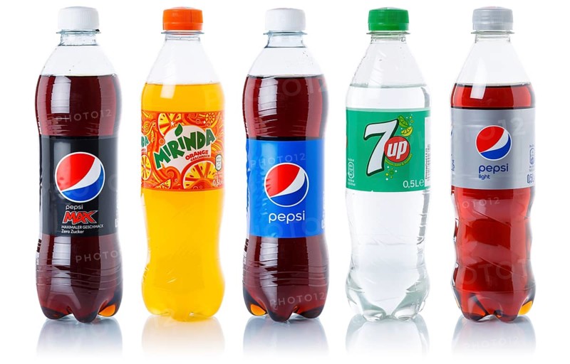 Pepsi Cola 7 up lemonade soft drink drinks in plastic bottles cut-out isolated against a white background