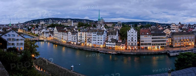 View of Niederdorf at dusk