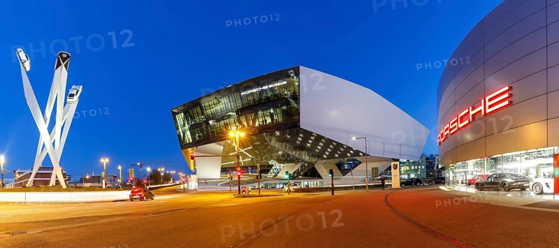Porsche Museum Zuffenhausen art work modern architecture panorama in Stuttgart