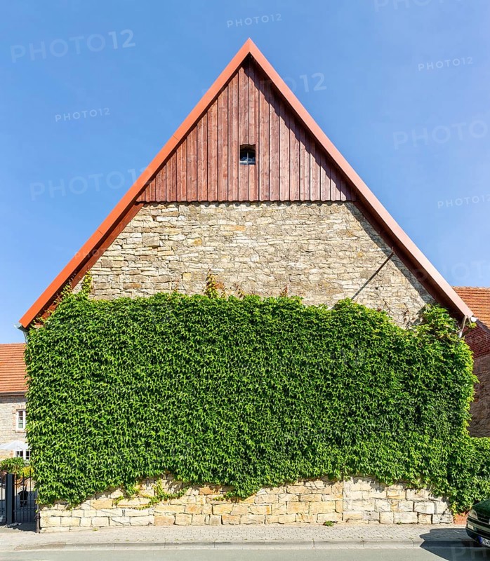Rural stable building with green facade
