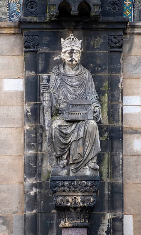 Sculpture of Charlemagne on the facade of St. Peter's Cathedral