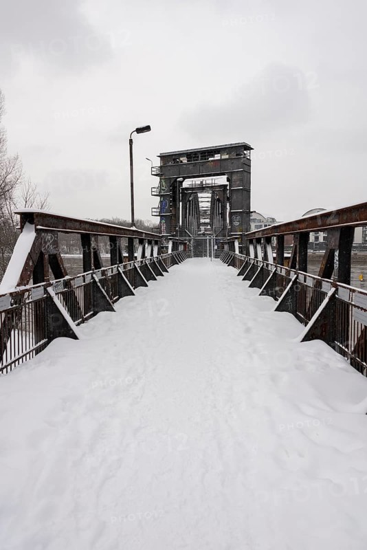 Historic lift bridge in winter