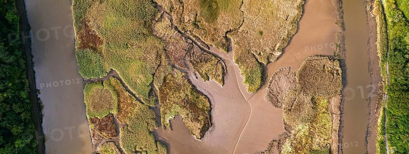 Top Downe view of Tidal Creek at River Teign from a drone