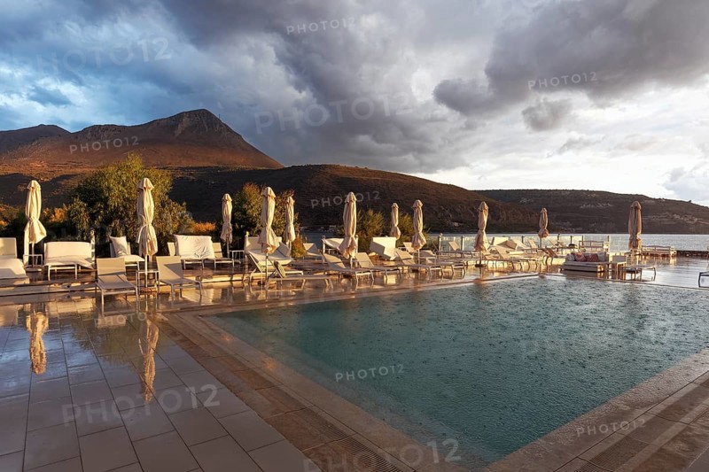 Hotel pool with view of Taygetos Mountains
