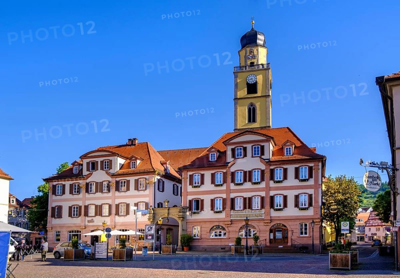 Market square with twin houses and St. John the Baptist Minster