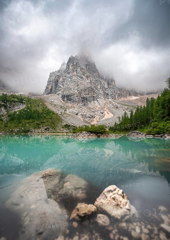 Turquoise green mountain lake