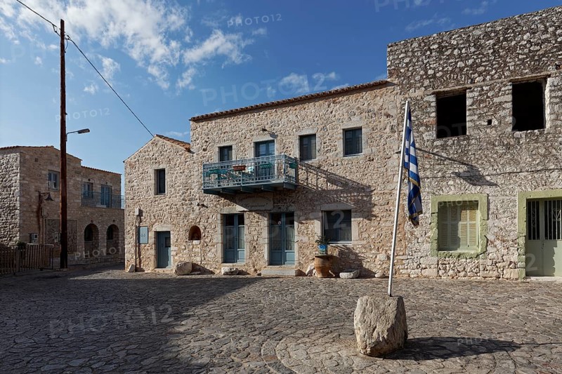 Square with historic stone houses