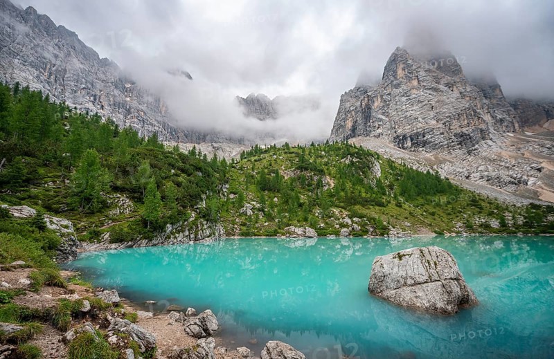 Turquoise green mountain lake
