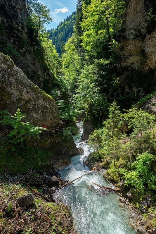 Mountain stream flowing through a narrow gorge