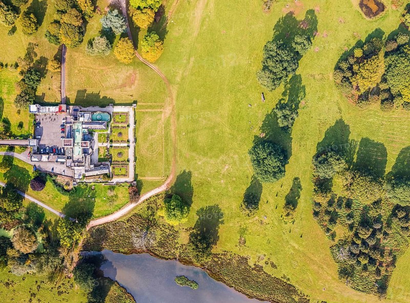 Powderham Castle and Powderham Park from a drone