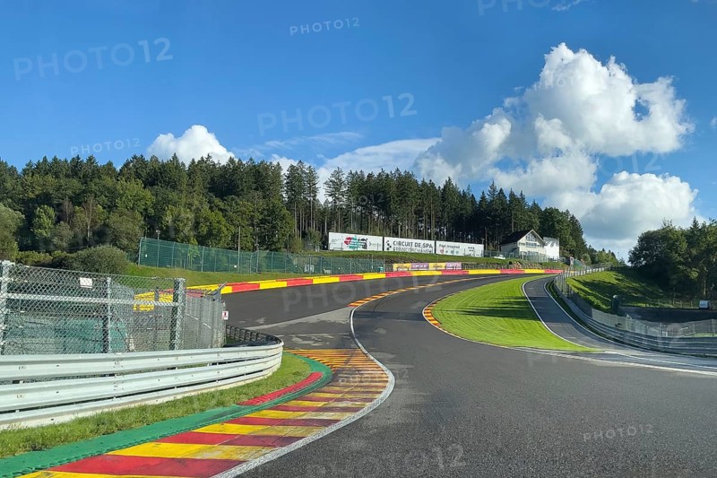 View from racing car of Eau Rouge bend and Raidillon slip road from Circuit Spa-Francorchamps