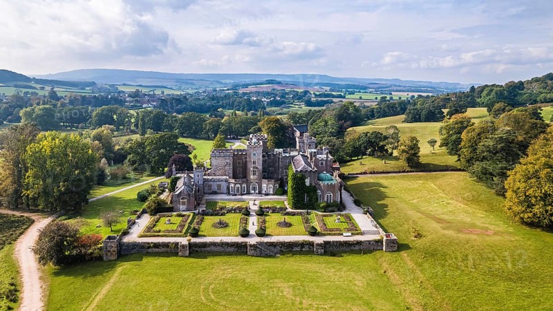 Powderham Castle and Powderham Park from a drone