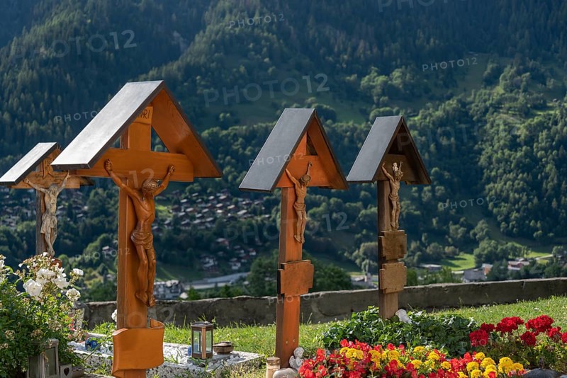 Cemetery with wooden crosses