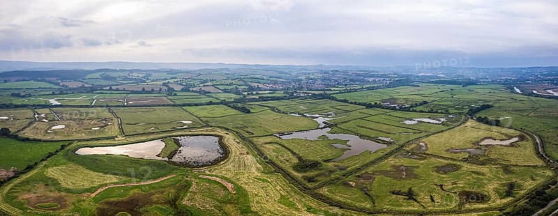 Wetlands and meadows in RSPB Exminster and Powderham Marshe from a drone