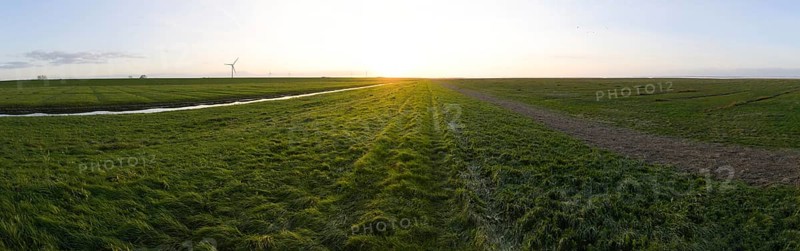 Panorama Sunset Salt marshes on the dyke