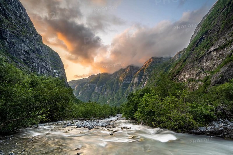 River Kjenndalselva in the glacial valley of the Kjenndalsbreen glacier