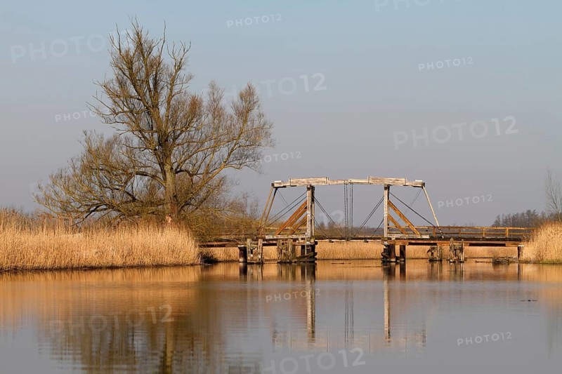 Historic wooden drawbridge over the Trebel near Nehringen