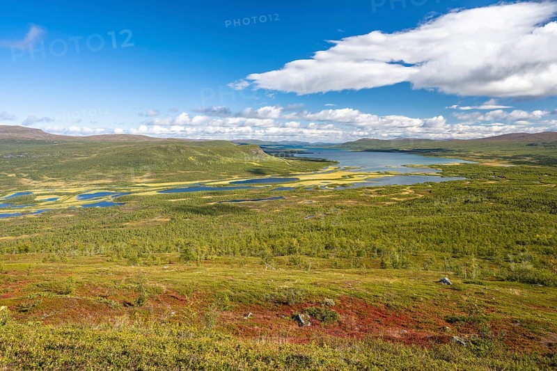 View of the Visttasjohka river delta and Lake Paittasjaervi