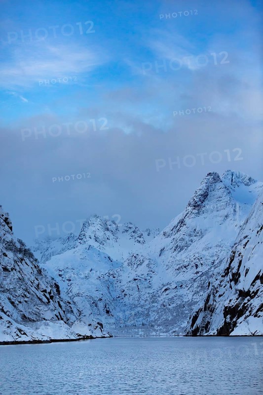 Snowy mountains in Trollfjord