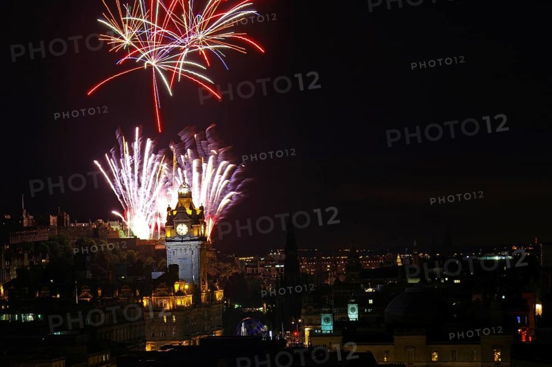 Fireworks over buildings