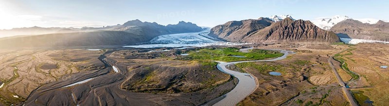 Glacier river in front of Mountains
