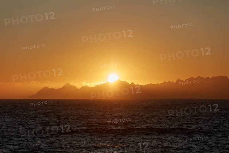 Sunrise over the mountain scenery of South Georgia