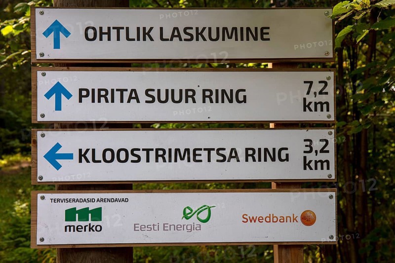 Hiking signpost in the forest along the Pirita River