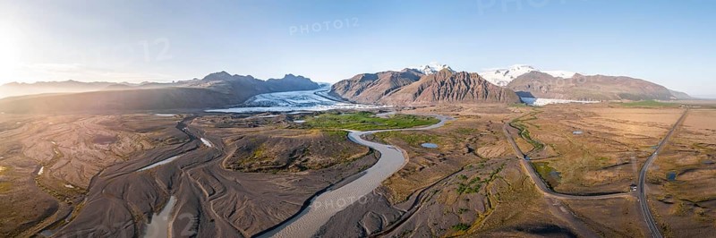 Glacier river in front of Mountains