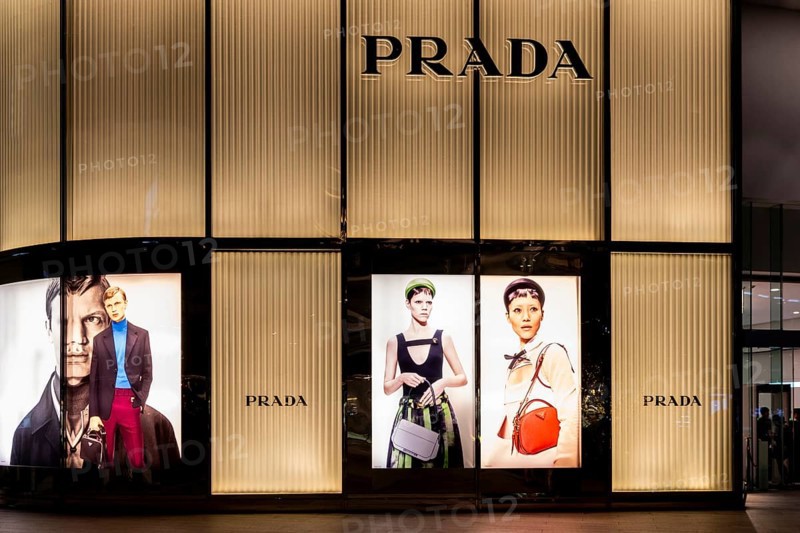 Prada shop window illuminated