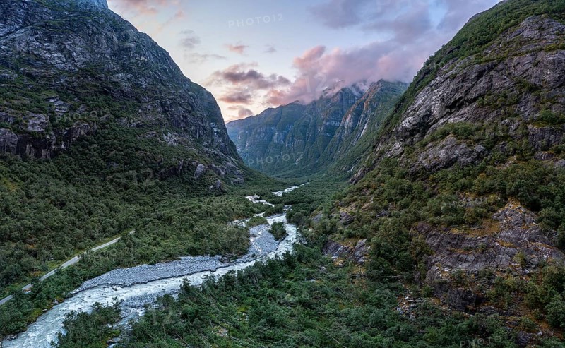 River Kjenndalselva in the glacial valley of the Kjenndalsbreen glacier