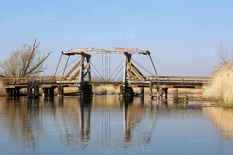 Historic wooden drawbridge over the Trebel near Nehringen