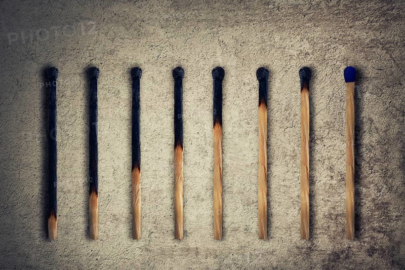 Set of burnt match at different stages