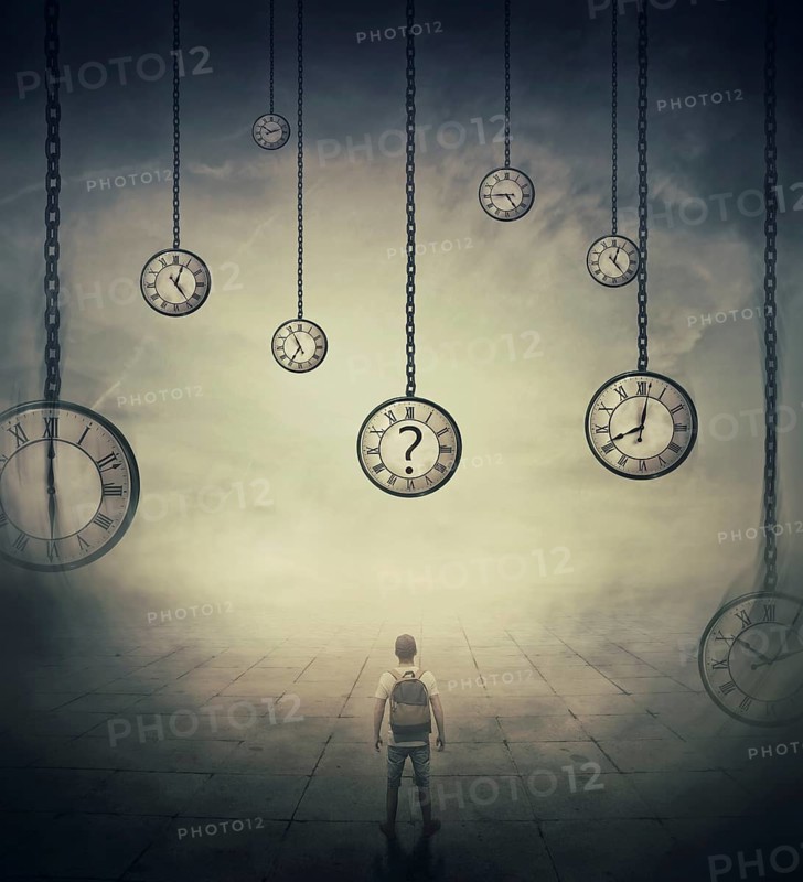 Surrealistic image with a man lost in time