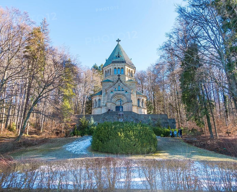 Winter votive chapel in Berg Castle Park above the spot on Lake Starnberg where King Ludwig II of Bavaria was found dead in 1886
