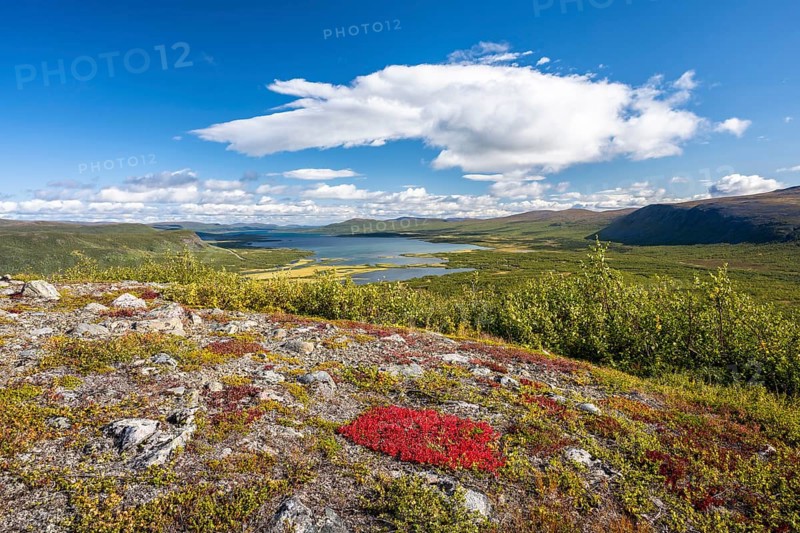 View of the Visttasjohka river delta and Lake Paittasjaervi