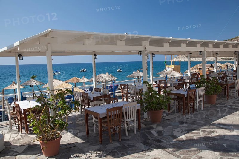 Promenade with Restaurants on the beach of Myrtos