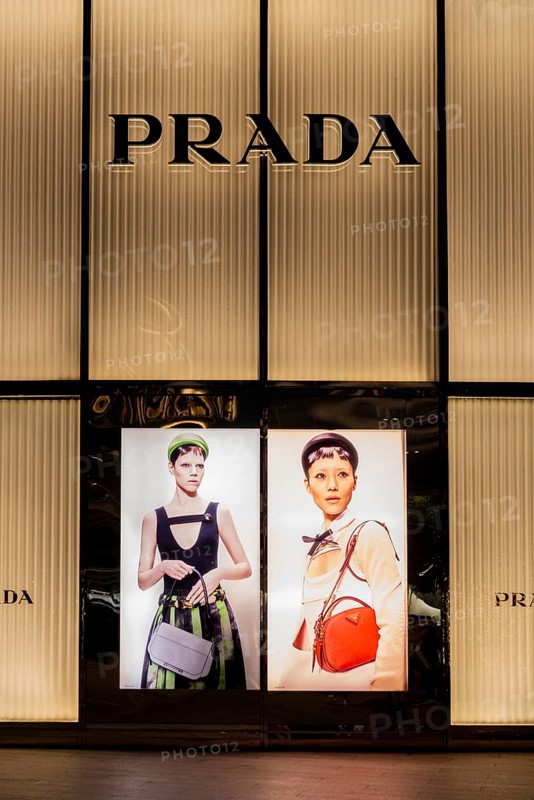 Prada shop window illuminated