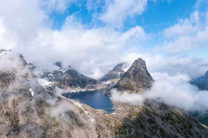 View of lake Bispevatnet and mountain Bispen