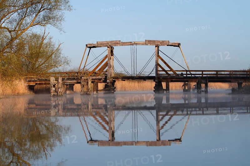 Historic wooden drawbridge over the Trebel near Nehringen