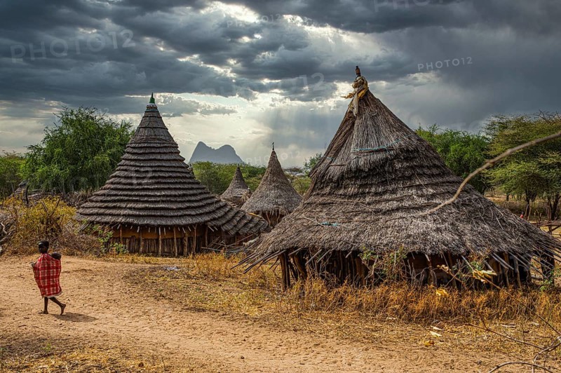 Traditionally built huts of the Laarim tribe