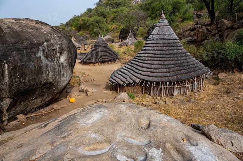 Traditionally built huts of the Laarim tribe