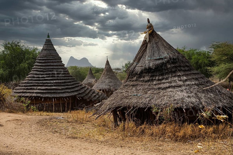 Traditionally built huts of the Laarim tribe