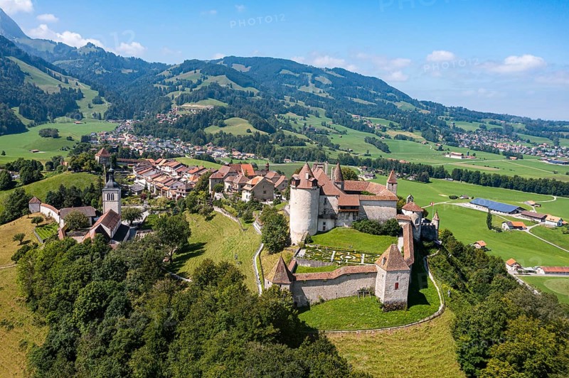 Aerial of the Gruyere castle