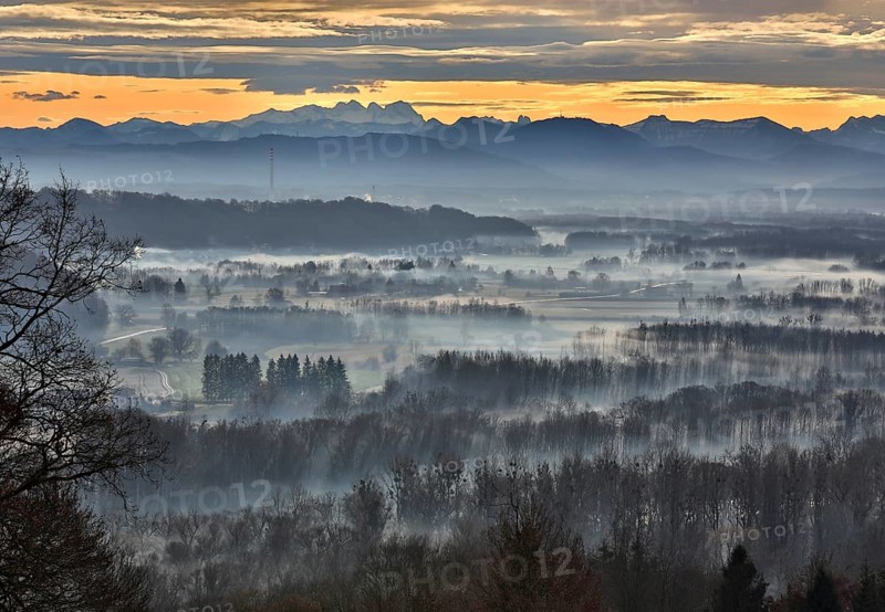 Salzach valley in the morning mist