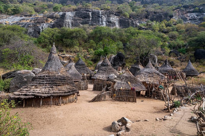 Traditionally built huts of the Laarim tribe